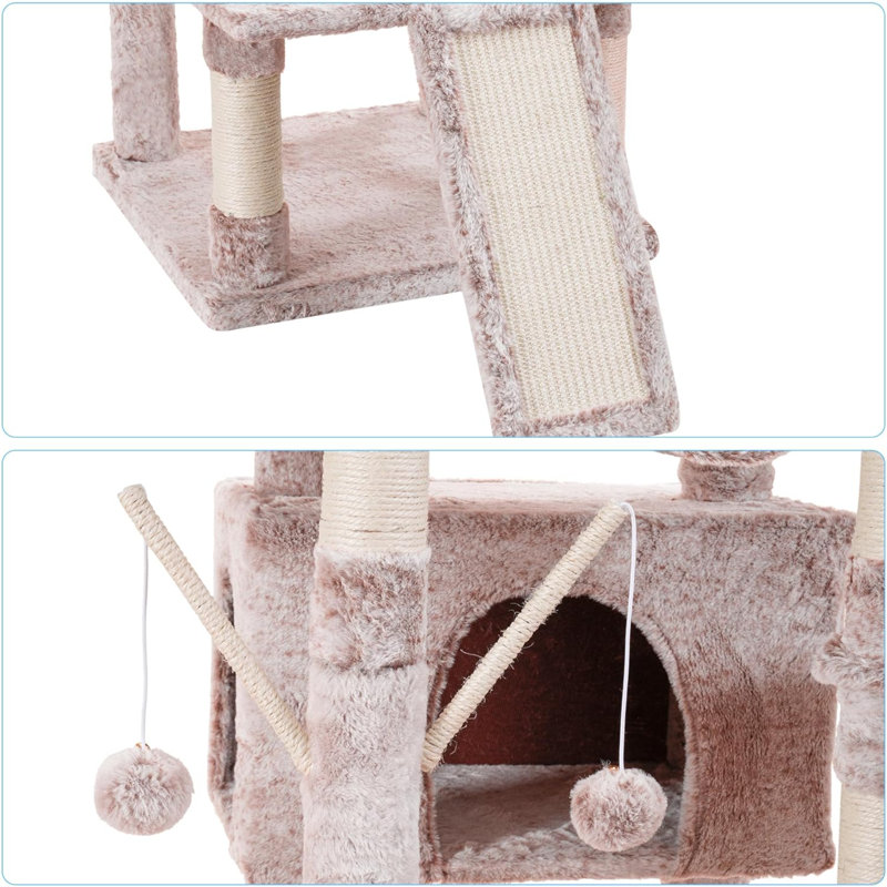 Extra Large Beige Plush Multi-Level Cat Tree Tower