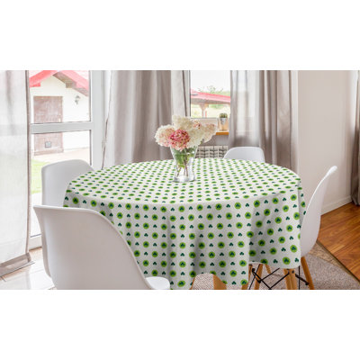 Ambesonne Floral Round Tablecloth, Clover Flowers Green Dots Cultural Irish St. Patrick's Day Pattern, Circle Table Cloth Cover For Dining Room Kitchen Decoration, 60", Lime Green Dark Green