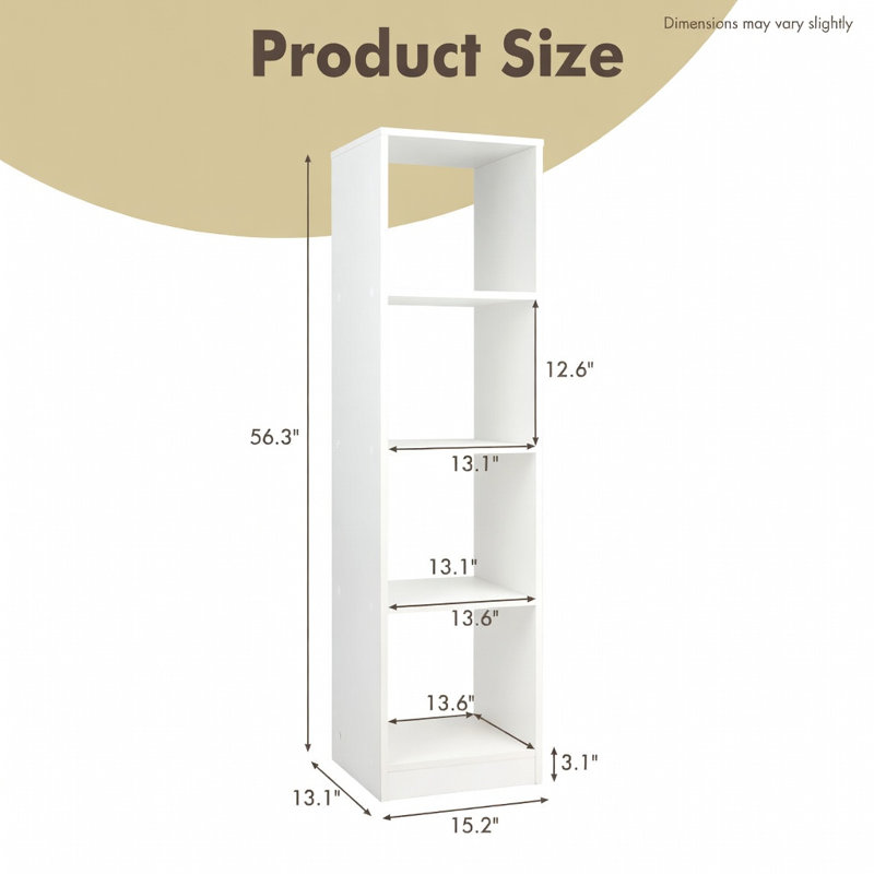 Étagère étroite à 5 niveaux avec 4 trousses anti-basculement, étagère cubique en bois de 38 cm de large, idéale pour les petits espaces, le salon, la chambre et le bureau, blanche.