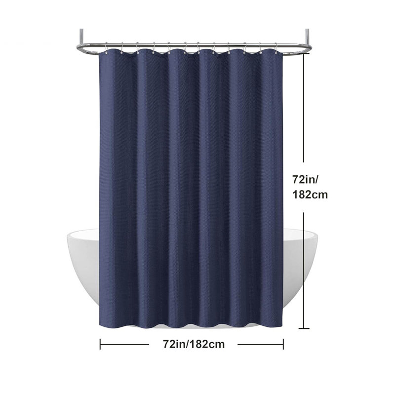 Shower Curtain With Metal Hooks- 182 X 182Cm, Navy Blue