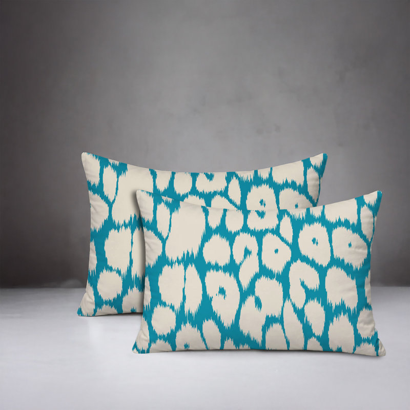Oreiller réversible Clio Leopard, 25x18, Turquoise