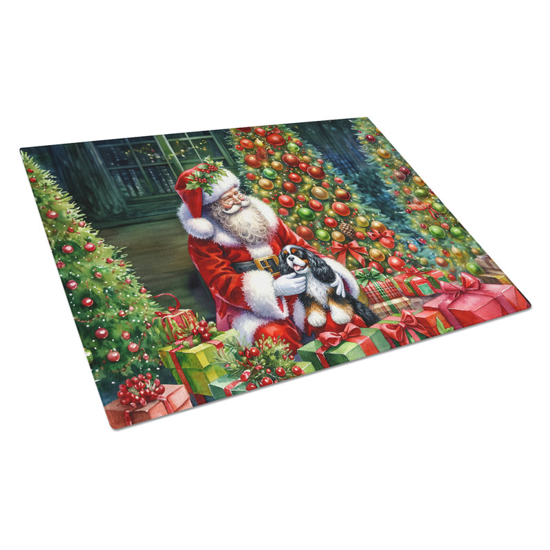 Planche à découper en verre Cavalier Spaniel and Santa Claus
