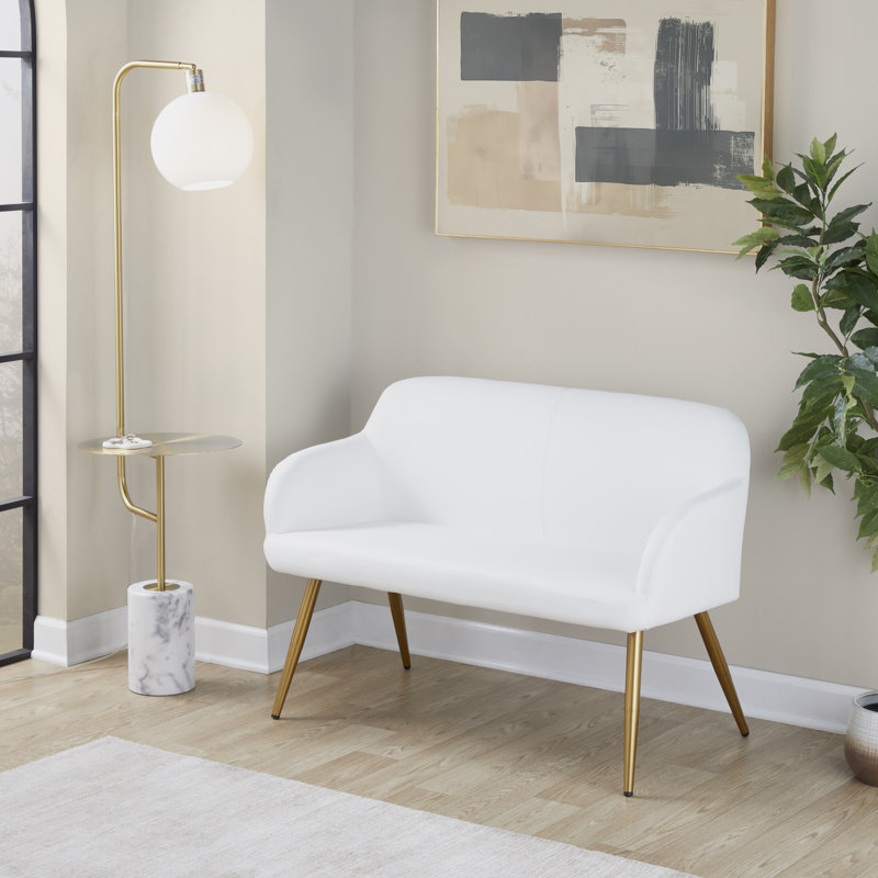 Banc en similicuir Ankney, Doré, Blanc