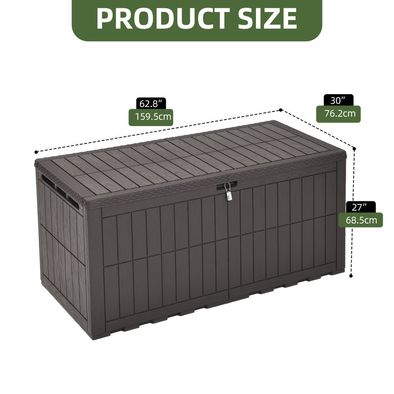 Balconera 240 Gallon Resin Outdoor Deck Box With Lock, Brown, 240