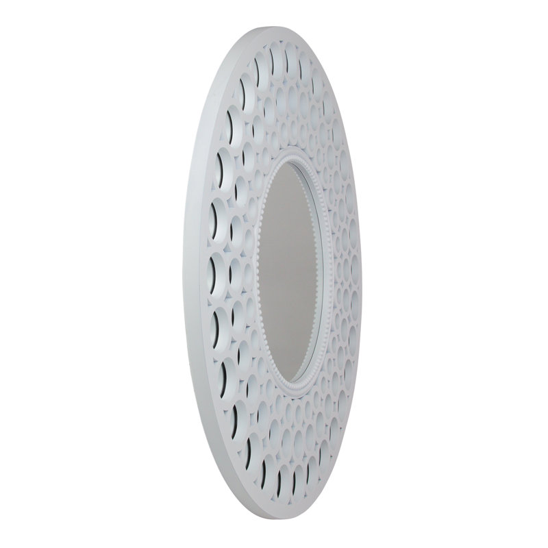 Cascading Pearl Orbs 24.75" White Round Wall Mirror