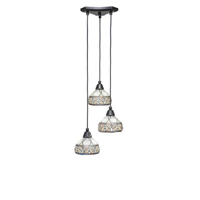 Luminaire suspendu grappe 3 lumières Europa au fini noir mat avec verre d'art Royal Merlot de 7 po