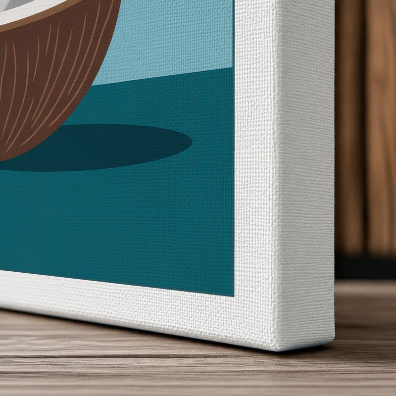 Banana in Coconut Bowl Modern 1 Piece Wrapped Canvas Wall Art, 18x12 - 45.7 x 30.5 cm, White Border