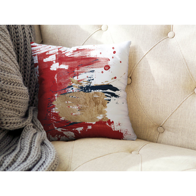 Coussin décoratif intérieur / extérieur Sarian, L 15 po x H 15 po, Rouge / or / blanc