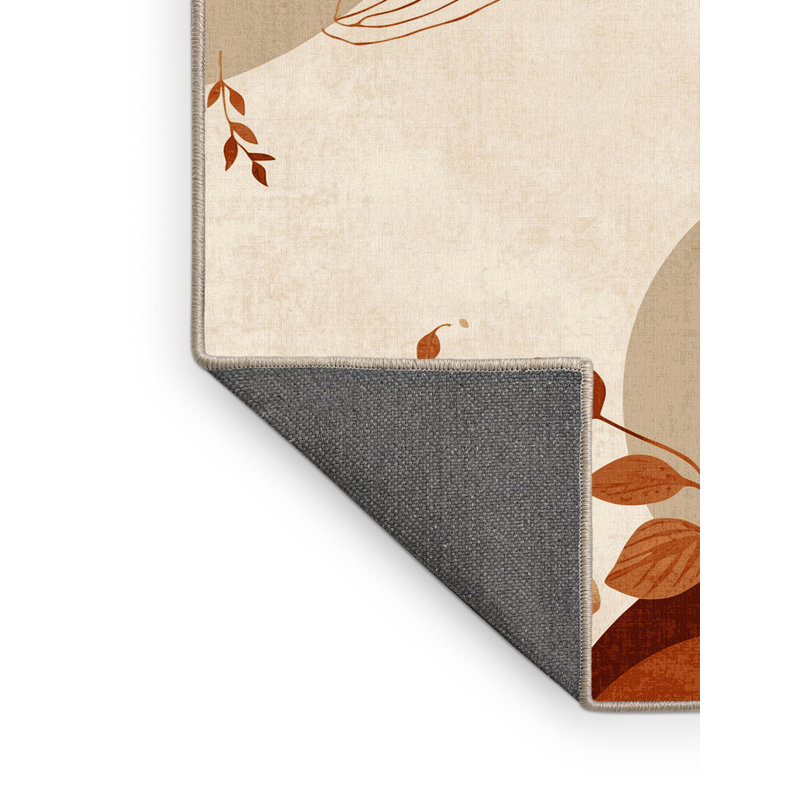 Tapis moelleux moelleux et moelleux aux feuilles d'automne à motif abstrait rustique moderne beige, Rond 8 pi