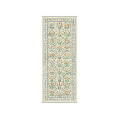 Machine Washable Floral Ivory / Green Hallway Runner With Non-Slip Backing