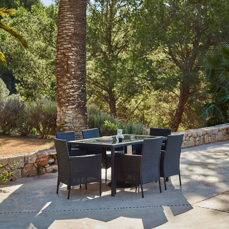 Ahmid 6 Seater Dining Set with Cushions, Cream Umbrella, Black