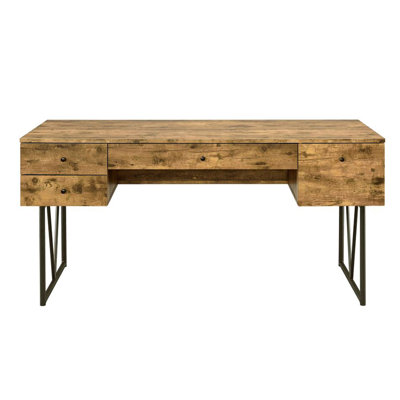 Brown 4 Desk With Antique Nutmeg And Black Metal Combination Particle Board + Writing In