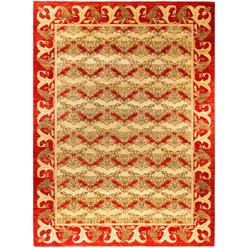 Tapis doré contemporain en laine noué à la main Carbone 10 pi 2 po x 13 pi 7 po