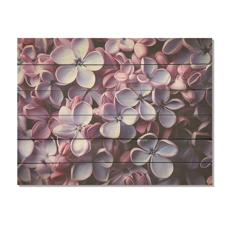 Vibrant Fragrance Lilac Blossoms - Lilacs Wood Wall Art On Natural Pine Wood, 24" H x 32" W