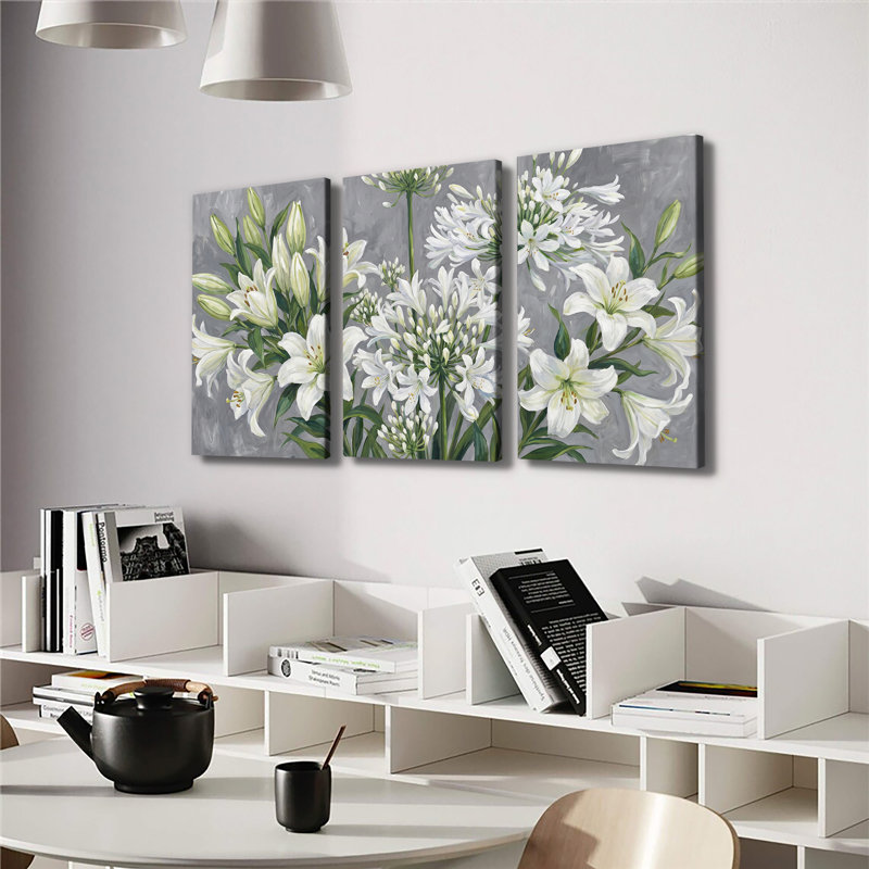 Ensemble de 3 impressions sur toile de qualité supérieure, motif floral de lys, 20 * 30 pouces * 3