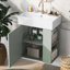 Meuble-lavabo de salle de bain avec lavabo en céramique, porte, tablettes-953635847
