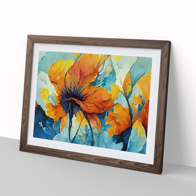 Flowers Abstract Vol.2 1 Piece Single Picture Frame Painting, 46cm H x 64cm W x 2cm D, Walnut