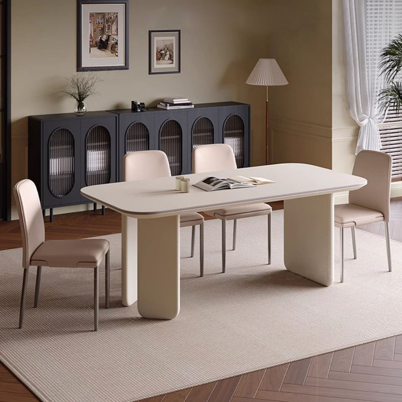 Beige Rectangular Sintered Stone Tabletop Dining Table, 29.53"H x 62.99"L x 31.5"W