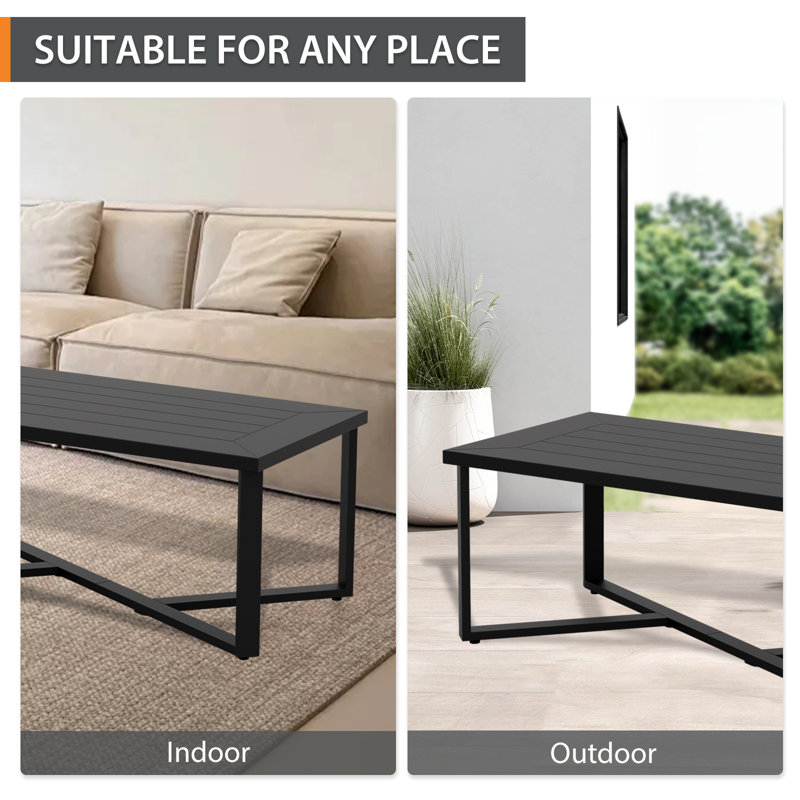 Metal Patio Rectangular Coffee Table, Weather Resistant Outdoor Aluminum Frame Coffee Table