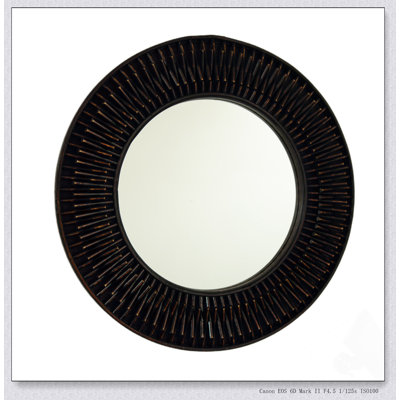 Miroir mural rond rond avec cadre en perles de bois vieilli