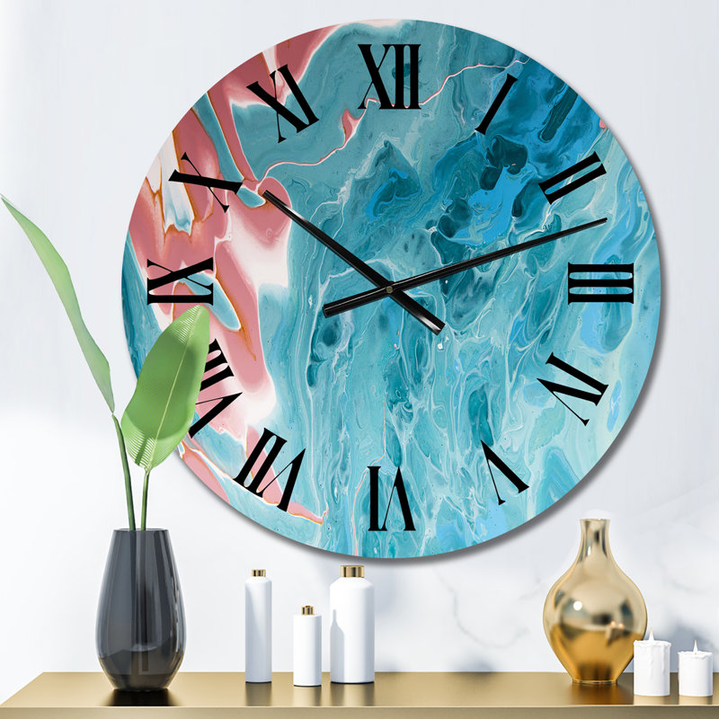 Horloge murale moderne translucide à l'encre rouge et bleue IV, Petit