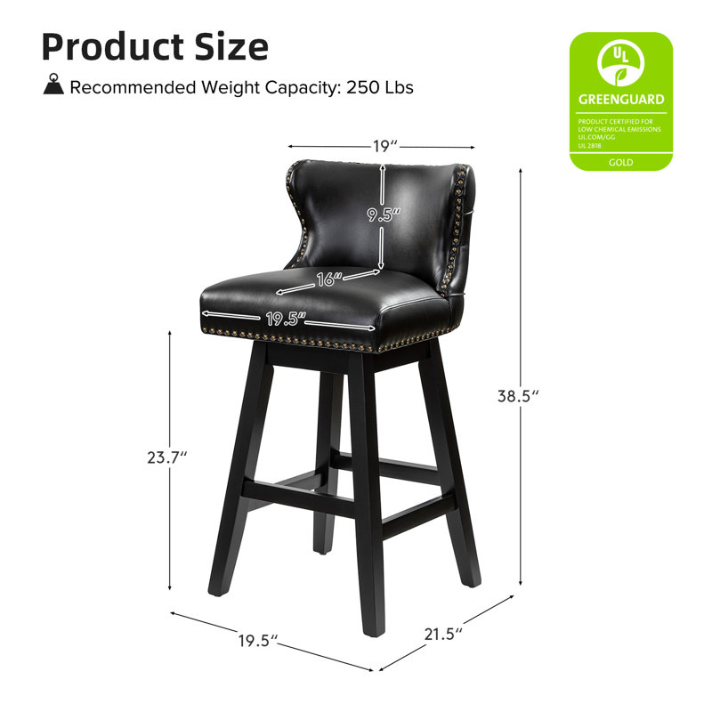 Amecia 29.5"Classic Swivel 360-degree Bar Stool With Solid Wooden Legs, Black