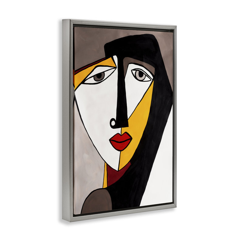  «Cubist Bold Face Floater» par Ruth Fromstein, H 25 po x l 17 po, Cadre flottant gris lustré
