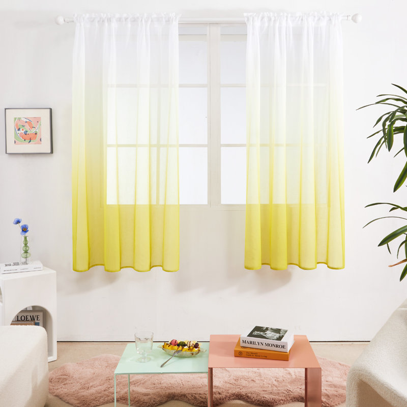 Zhejno Sheer Curtain Pair, 52" W x 63" L, Yellow