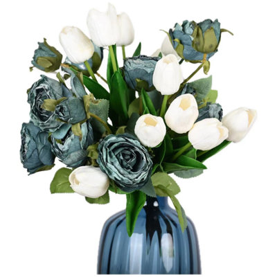 Artificial Peony Tulip Floral Arrangement With Long Stem, Faux Flower For Dining Table Centerpieces Wedding Party Home Decor Indoor
