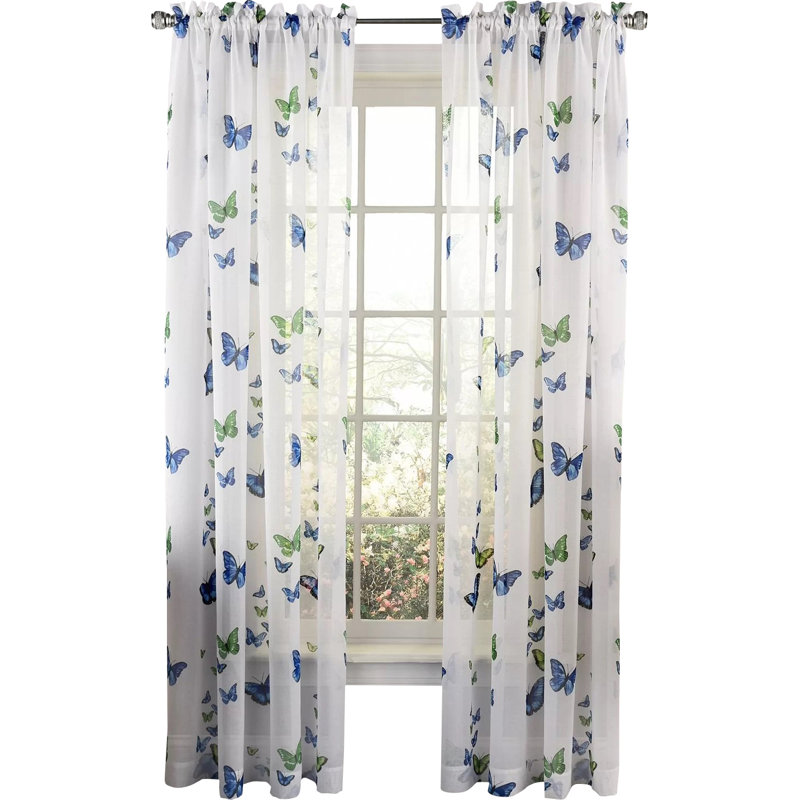 North Reading Semi Sheer Curtain Single Panel, 54" W x 63" L, Blue