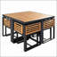 Ensemble de salle à manger 9 pièces en bois d'acacia, ensemble de patio extérieur peu encombrant, 4 chaises rembourrées, 4 repose-pieds et 1 table carrée pour la cour, le jardin, la terrasse et la piscine, gris