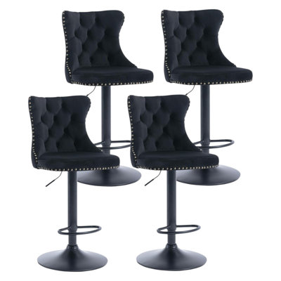 Swivel Adjustable Height Bar Stool Modern Velvet Barstool With Back (Set Of 4)