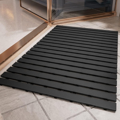Shower-Mat Non Slip,  Heavy Duty Bathtub-Mat Curlable Quick Drain Sturdy Bath Tub Mat Without Suction Cups For Indoor Outdoor Use 17X26 Inch Black