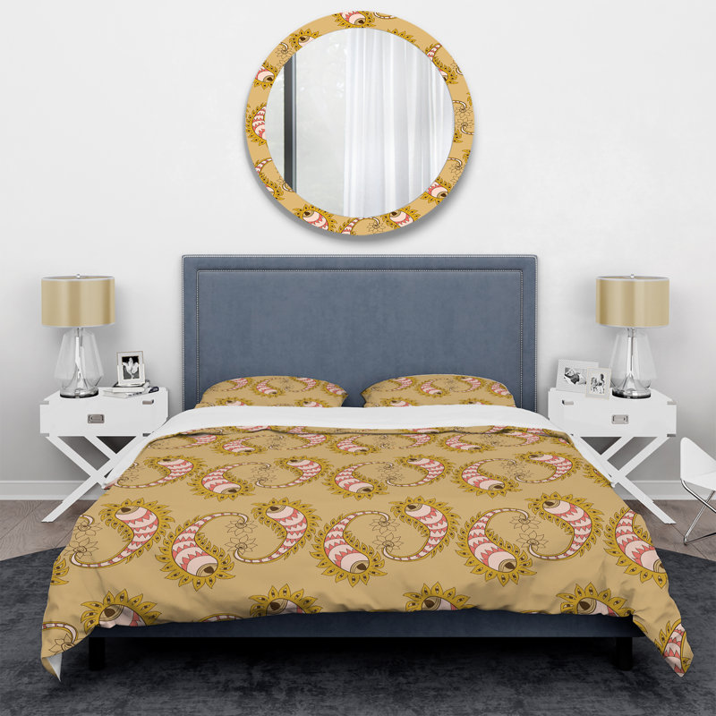 Ensemble de housse de couette à motif floral cachemire brun - Polyester microfibre