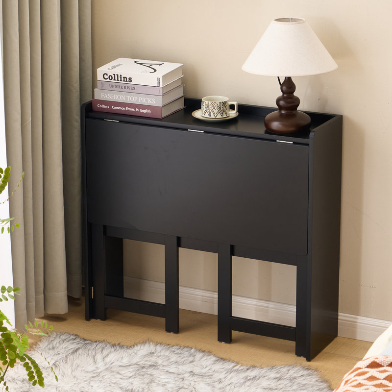 Table pliante avec tablette de rangement, Beige / rayures blanches / noir