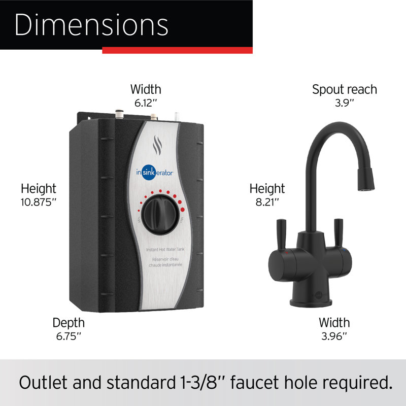 Système de distribution d'eau chaude et froide instantanée HOT250, robinet à 2 poignées 8,21 po avec réservoir, Noir mat