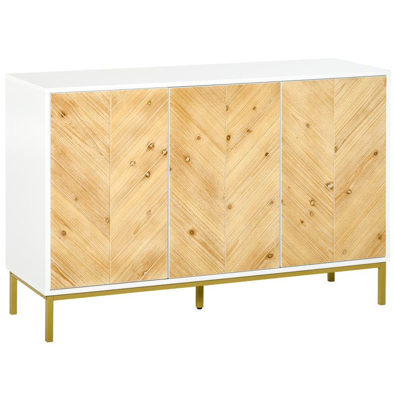 Buffet Buffet, l 15,8 po x P 47,3 po x H 32,3 po, panneau de fibres à densité moyenne et acier, bois naturel, rangement à 3 portes avec motif à chevrons