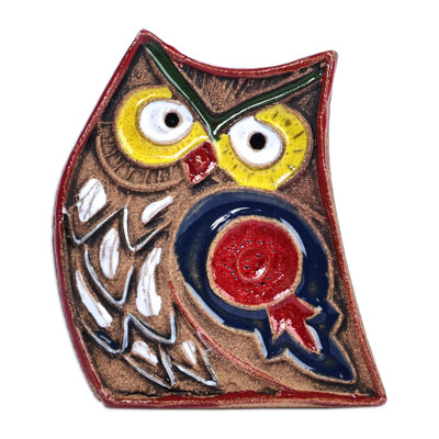 Novica Handmade Owl Wisdom Ceramic Magnet