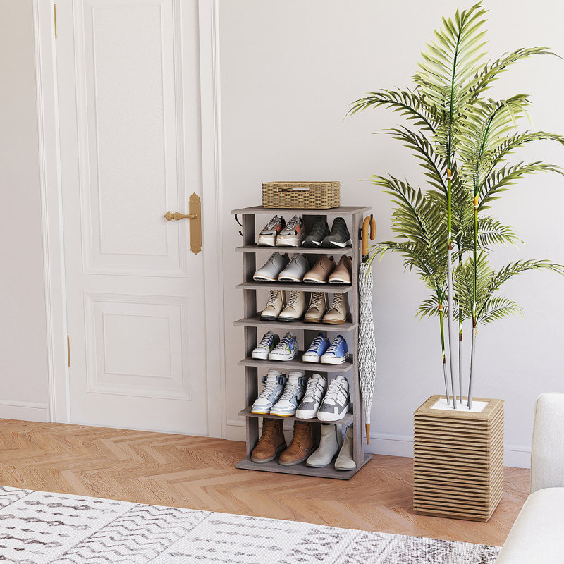 Rangement à chaussures polyvalent à 7 niveaux avec crochets, idéal pour l'entrée, le placard ou le vestibule, facile à assembler et peu encombrant