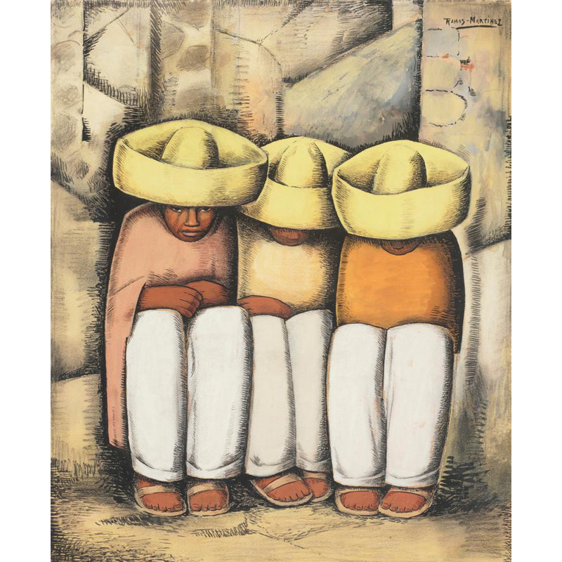 "Indians at Rest" par Alfredo Ramos Martinez - art mural sur toile tendue avec châssis, H 18 po x l 14 po