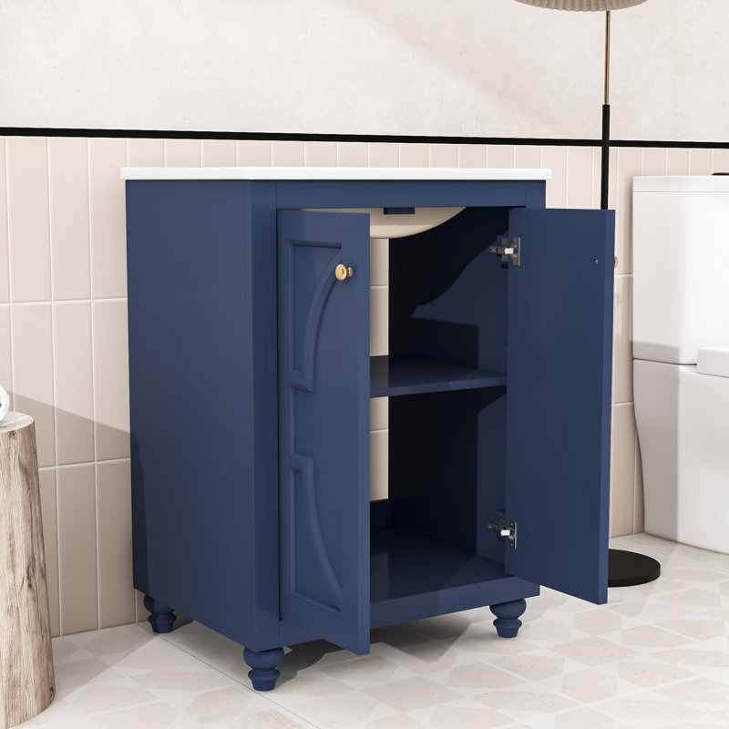 Meuble-lavabo de 24 po avec lavabo en céramique intégré, portes d'armoire à fermeture en douceur et conception à dossier ouvert