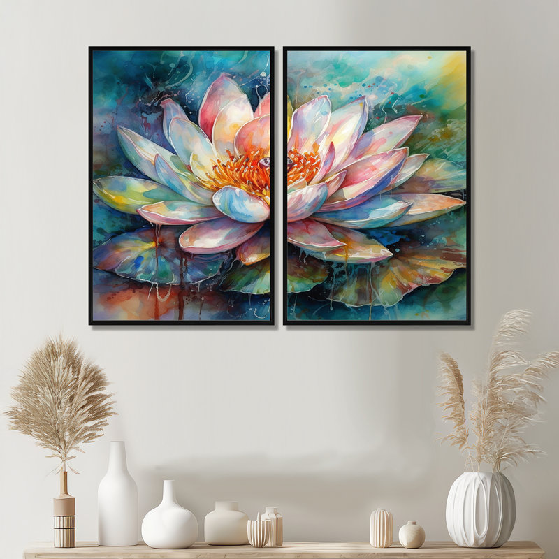 Navarrette - décoration murale grand lotus, 36" H x 48" W, Impression encadrée flottante, Black