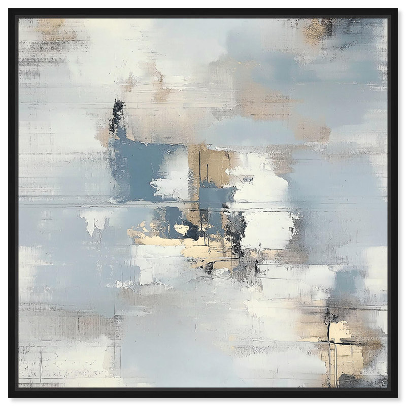Art Remedy, toile de fond bleue délavée, formes abstraites, H 12 po x l 12 po, Structure noire