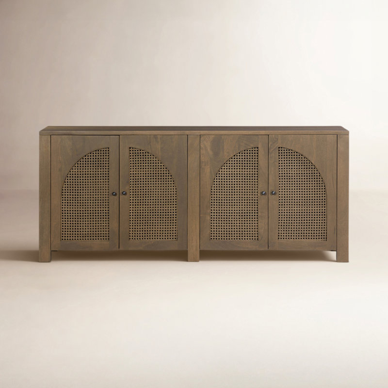 Silfa Cane and Solid Wood Sideboard, Taupe Mango, 33"H x 78"W x 18"D