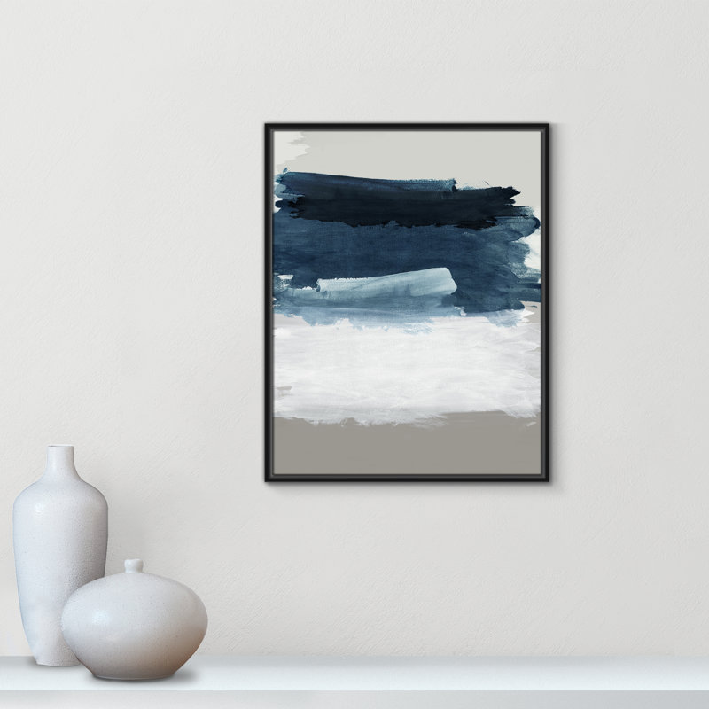 Imprimé nuances de mer et de ciel par Emma Peal, H 29,5 po x l 23,5 po, Cadre flottant noir