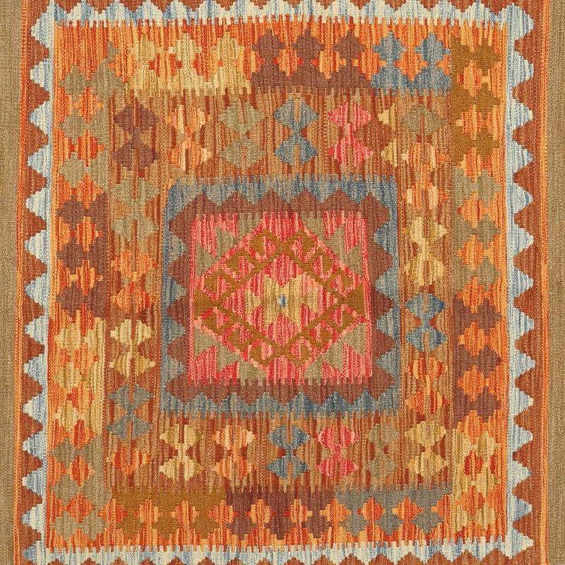 Tapis abstrait brun / rouge, Carré 6 pi