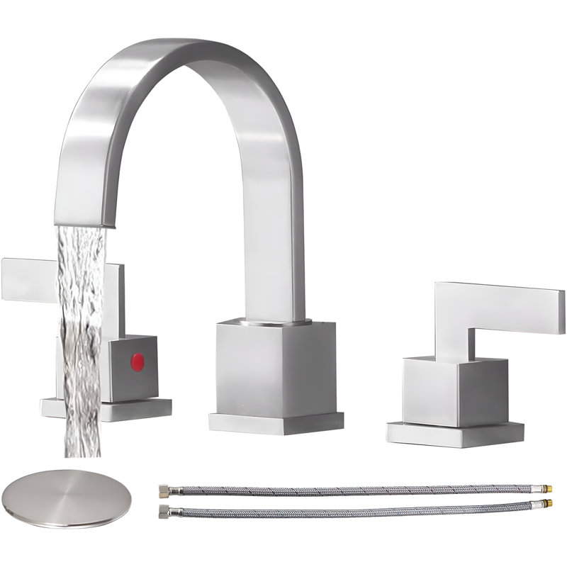 Widespread Bathroom Faucet 3 Hole, 2-handle Bathroom Sink Faucet with Drain Assembly, Brushed Nickel