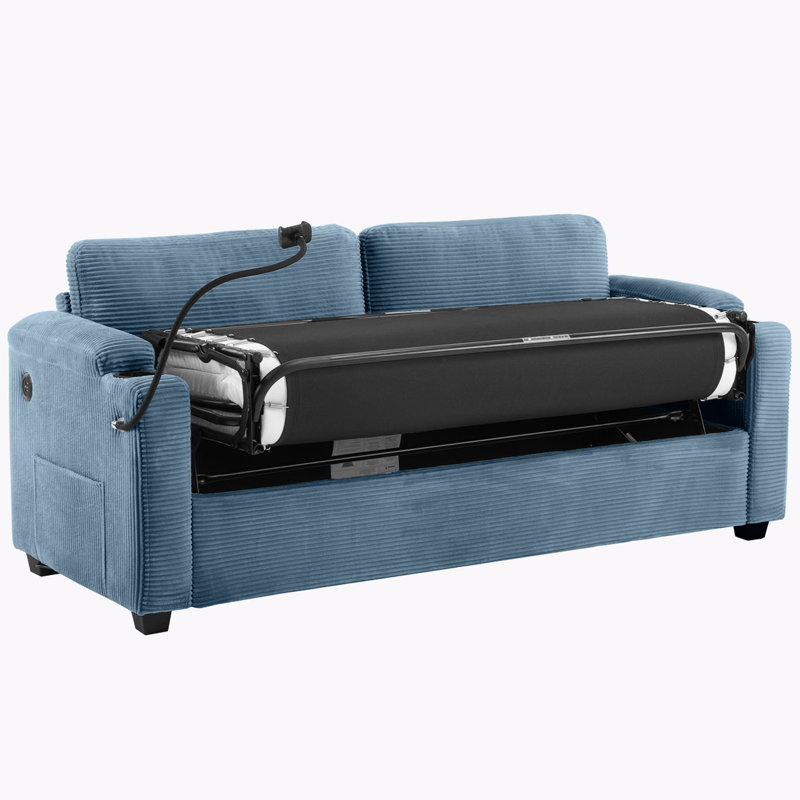 72.8" Sleeper Sofa with Full Size Mattress, Navy Blue 
