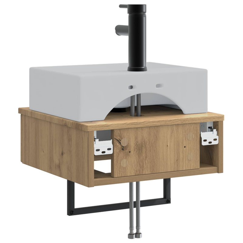 Single Bathroom Vanity with Ceramic Basin, Artisan Oak