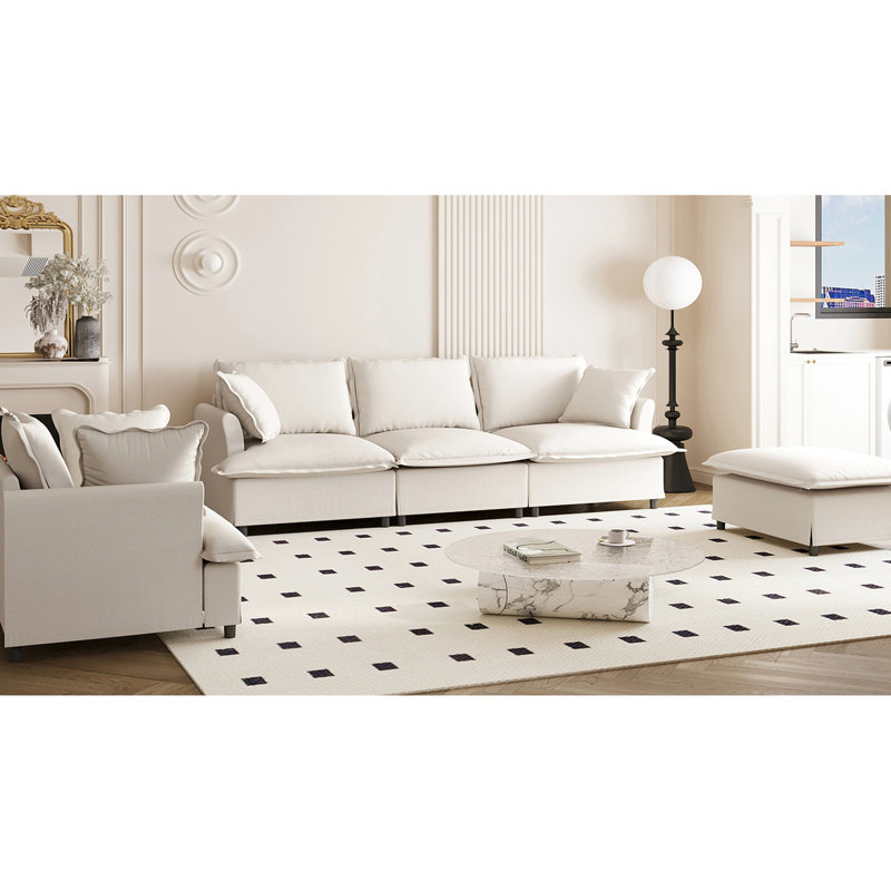Canapé modulaire en chenille: canapé modulaire de 3 pièces avec siège, fauteuil et 5 sièges, Chenille beige